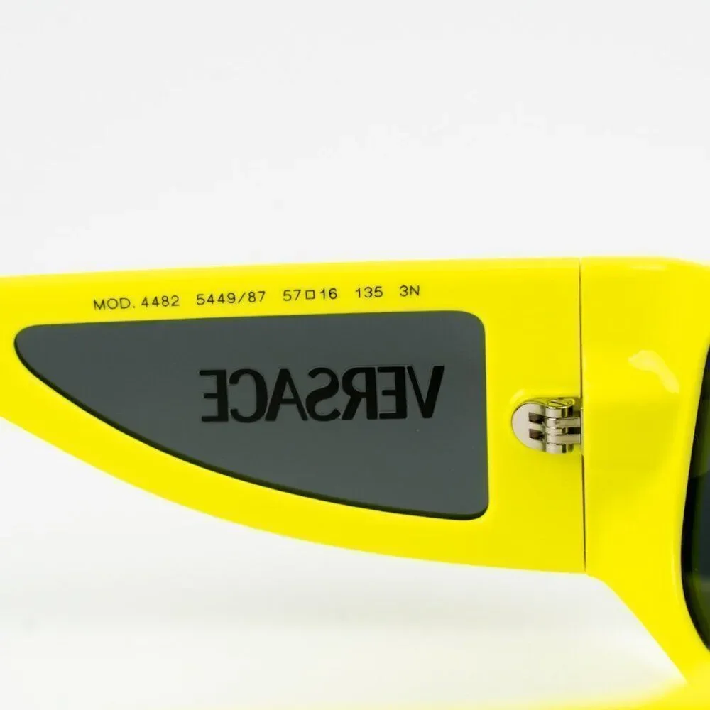 NEW Versace VE4482 544987 Yellow Fluo Dark Grey Rectangular Unisex Sunglasses